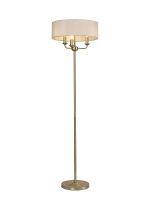 Banyan 3 Light Switched Floor Lamp With 45cm x 15cm Faux Silk Fabric Shade Champagne Gold/White