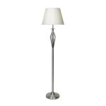 Bybliss 1 Light E27 Satin Chrome Floor Lamp With Open Metalwork With Inline Foot Switch C/W Cream Shade