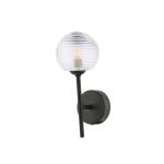 Cohen 1 Light G9 Matt Black Wall Light With Pull Switch C/W Clear Closed Ribbed Glass Shade