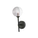 Cohen 1 Light G9 Matt Black Wall Light With Pull Switch C/W 10cm Smoked & Clear Ribbed Glass Shade