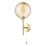Cohen 1 Light G9 Polished Gold Wall Light With Pull Switch C/W Champagne Dimpled Glass Shade