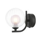 Cradle 1 Light G9 Matt Black Wall Light With Pull Switch C/W 12cm Opal & Clear Ribbed Glass Shade