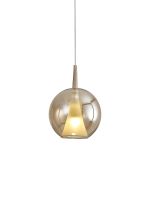 Elsa Assembly Pendant (WITHOUT PLATE) With Round Shade, 1 Light E27, Bronze Glass With Frosted Inner Cone