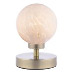 Esben 1 Light G9 Touch Table Lamp Antique Brass C/W White Confetti Glass Shade