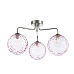 Feya 3 Light G9 Polished Chrome Semi Flush Ceiling Light C/W Pink Dimpled Glass Shades