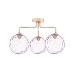 Feya 3 Light G9 Antique Bronze Semi Flush Ceiling Light C/W Pink Dimpled Glass Shades