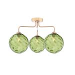 Feya 3 Light G9 Antique Bronze Semi Flush Ceiling Light C/W Green Dimpled Glass Shades