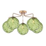 Feya 5 Light G9 Antique Bronze Semi Flush Ceiling Light C/W Green Dimpled Glass Shades