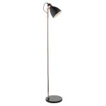 Frederick 1 Light E27 Black With Copper Metalwork Adjustable Floor Lamp White Inline Foot Switch