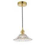 Hadano 1 Light E14 Natural Brass Adjustable Pendant With Flared Glass Shade