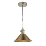 Hadano 1 Light E14 Antique Chrome Adjustable Pendant With Aged Brass Shade