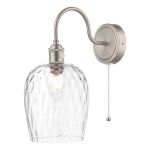 Hadano 1 Light E14 Antique Chrome Wall Light With Pull Cord C/W Dimpled Glass Shade