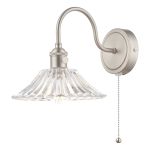 Hadano 1 Light E14 Antique Chrome Wall Light With Pull Cord C/W Flared Glass shade