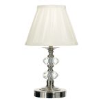 Hazel 1 Light E14 Satin Chrome 3 Stage Touch Table Lamp With Clear Faceted Crystal C/W White Tapered Shade