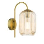 Idra 1 Light E27 Aged Bronze Wall Light With Pullcord Switch C/W Champagne Ribbed Glass Shade