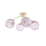 Izzy 4 Light G9 Matt Gold Semi Flush Ceiling Light C/W Pink Dimpled Glass Shades