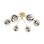 Izzy 6 Light G9 Matt Gold Semi Flush Ceiling Light C/W Smoke Glass Shade