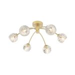 Izzy 6 Light G9 Matt Gold Semi Flush Ceiling Light C/W Clear Twisted Style Open Glass Shade