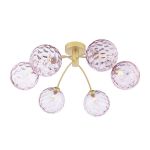 Izzy 6 Light G9 Matt Gold Semi Flush Ceiling Light C/W Pink Dimpled Glass Shades