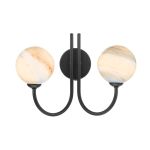 Jared 2 Light G9 Matt Black Wall Light With Pull C/W Large Planet Style Glass Shades