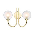 Jared 2 Light G9 Polished Gold Wall Light With Pull Cord C/W Clear & Opal Glass Shades