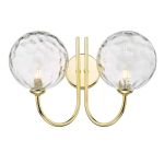 Jared 2 Light G9 Polished Gold Wall Light With Pull Cord C/W Clear Dimpled Glass Shades