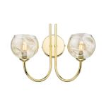 Jared 2 Light G9 Polished Gold Wall Light With Pull Cord C/W Champagne Organic Glass Shades