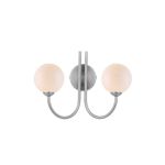 Jared 2 Light G9 Satin Nickel Wall Light With Pull Cord C/W Opal Glass Shades