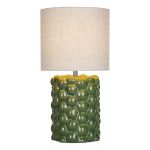 Jayden 1 Light E27 Green Ceramic  Bobble Style Table Lamp With Inline Switch C/W 25cm Natural Linen Drum Shade