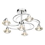 Luther 6 Light G9 Polished Chrome Semi Flush Fitting With Faceted Crystal Glass Shades