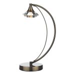 Luther 1 Light G9 Antiqe Brass Table Lamp With Iinline Switch C/W Faceted Crystal Glass Shade