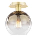 Lycia 1 Light E27 Polished Gold Semi Flush Ceiling Light C/W Ombre Gold Glass Shade
