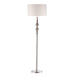 Madrid 1 Light E27 Satin Chrome Traditonally Styled Floor Lamp With Inline Foot Switch C/W White Faux Silk Drum Shade