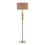 Madrid 1 Light E27 Antique Brass Traditonally Styled Floor Lamp With Inline Foot Switch C/W White Faux Silk Drum Shade