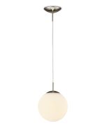 Miranda 25cm Ball Pendant 1 Light E27 Satin Nickel Suspension With Frosted White Glass Globe