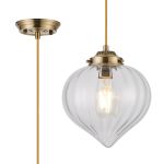 Mya Single Pendant With Flower Bud Shade 1 x E27, Antique Brass/Golden Brown Braided Cable/Clear