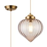 Mya Single Pendant With Flower Bud Shade 1 x E27, Brass/Pale Gold Twisted Cable/Cognac