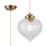 Mya Single Pendant With Flower Bud Shade 1 x E27, Brass/Pale Gold Twisted Cable/Clear