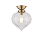 Mya Flush Fitting With Flower Bud Shade 1 x E27, Antique Brass/Clear