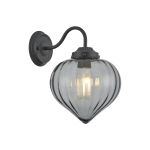 Mya Wall Light With Flower Bud Shade 1 x E27, Satin Black/Smoke