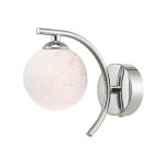 Nakita 1 Light G9 Polished Chrome Wall Light With Pull Cord Switch C/W White Confetti Glass Shade.