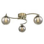 Nakita 3 Light G9 Antique Brass Flush Ceiling Fitting C/W Smoked Glass Shade