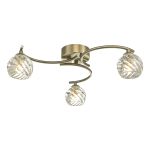 Nakita 3 Light G9 Antique Brass Flush Ceiling Fitting C/W Clear Twisted Style Open Glass Shades