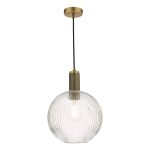 Nibrewers 1 Light E27 Natural Solid Brass Adjustable Sinlge Pendant With Round Clear Ribbed Glass Shade