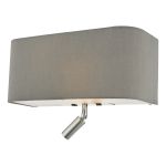 Ronda 3 Light E27 Grey Faux Silk Shade Wall Light With Acrylic Top & Bottom Diffusers With 2W Integrated LED Reading Light