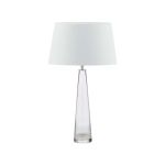 Samara 1 Light E27 Clear Glass Table Lamp With Inline Switch C/W Cezanne White Faux Silk Tapered 35cm Drum Shade