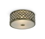 Sasha 2 Light E14, Flush Ceiling Light, 300mm Round, Antique Brass With Crystal Glass And Opal Glass Diffuser