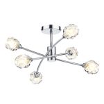 Seattle 6 Light G9 Satin Chrome Semi Flush Ceiling Light With Clear Sculptured Glass Shade With Frosted Inner Detail