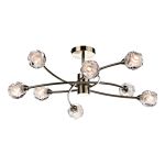 Seattle 8 Light G9 Antique Brass Semi Flush Ceiling Light With Clear Sculptured Glass Shade With Frosted Inner Detail