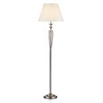 Siam 1 Light E27 Satin Chrome Woven Open Metal Floor Lamp With Inline Foot Switch C/W White Cotton Pleated Tapered Drum Shade